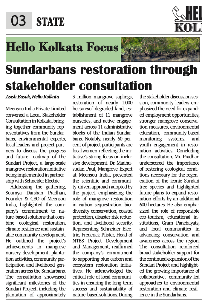 Hello Kolkata — Sundarbans Restoration Through Stakeholder Consultation